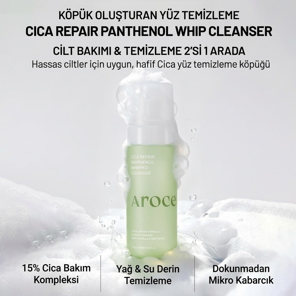 Centella ve Panthenol İçeren Çift Fazlı Yüz Temizleme Köpüğü AROCELL Cica Repair Panthenol Whipped Cleanser, 160 GR - Görsel 7